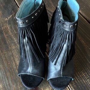 Miranda Lambert Black Fringe Ankle Boots